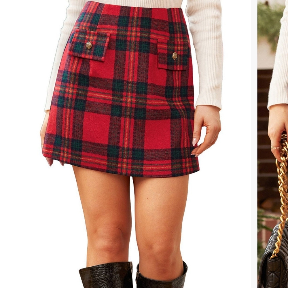 Cupshe Red and Black Plaid Mini Skirt